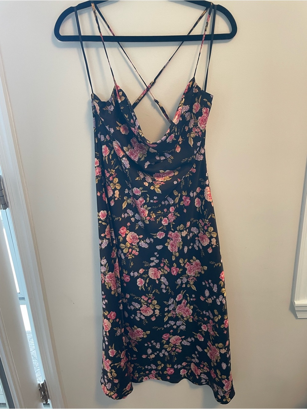 Baltic Born Belyn Satin Midi Dress - Black Floral Size L